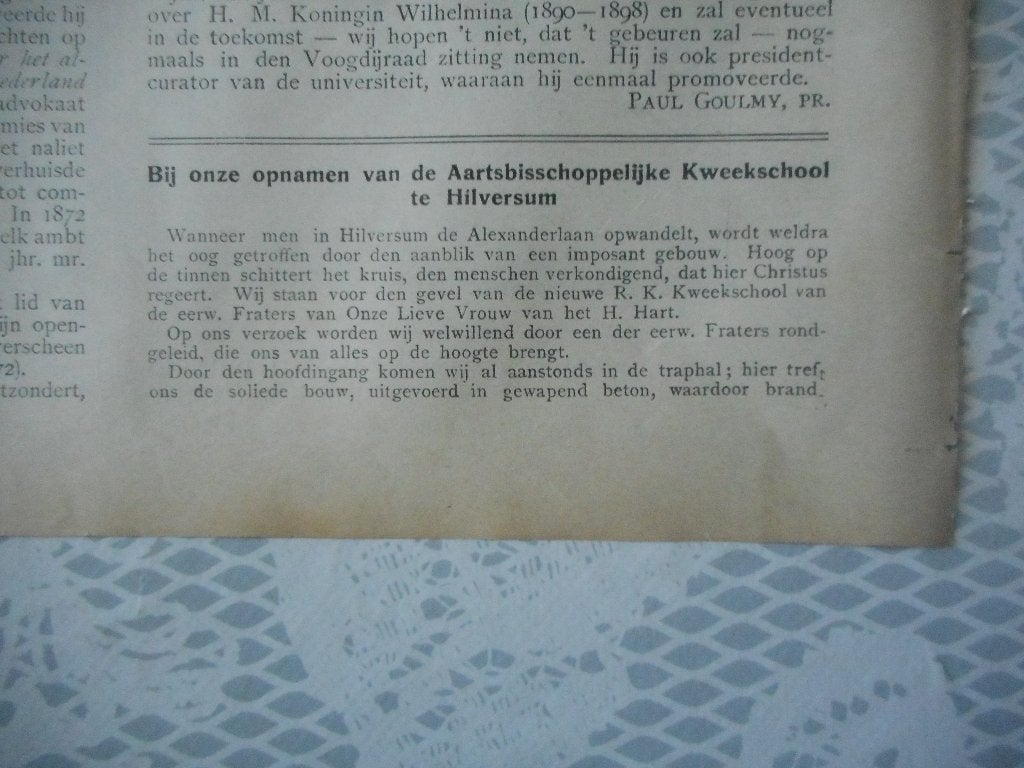 Hilversum. Aartsbisschoppelijke Kweekschool. 1909., Verzamelen, Ophalen of Verzenden, Voor 1920, Nederland, Knipsel(s)