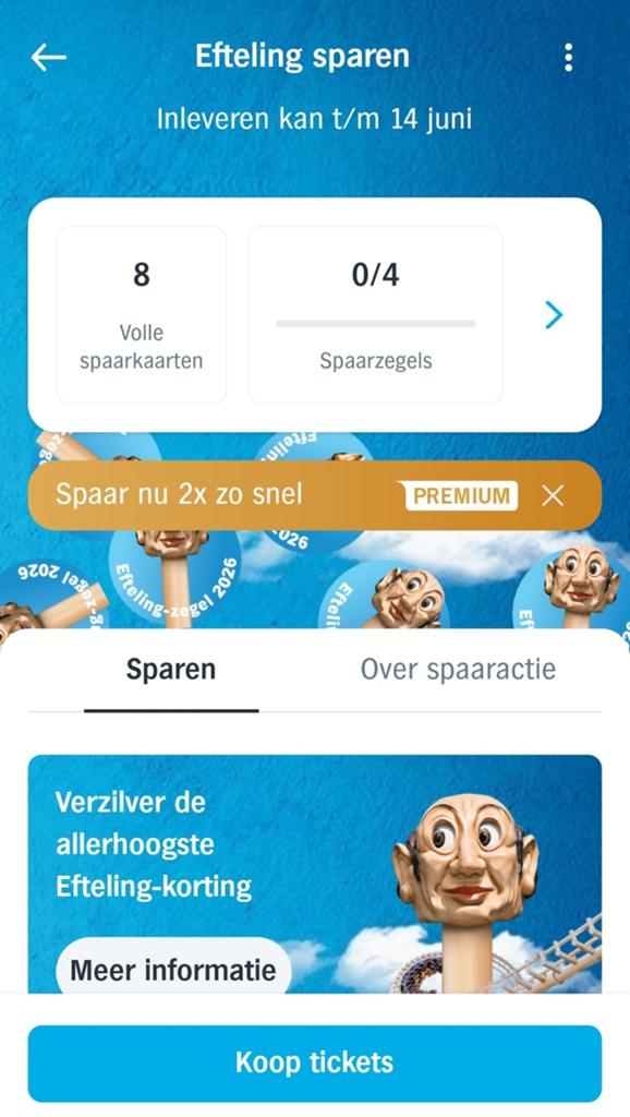 Efteling volle spaarkaarten, Tickets en Kaartjes, Drie personen of meer, Kortingskaart