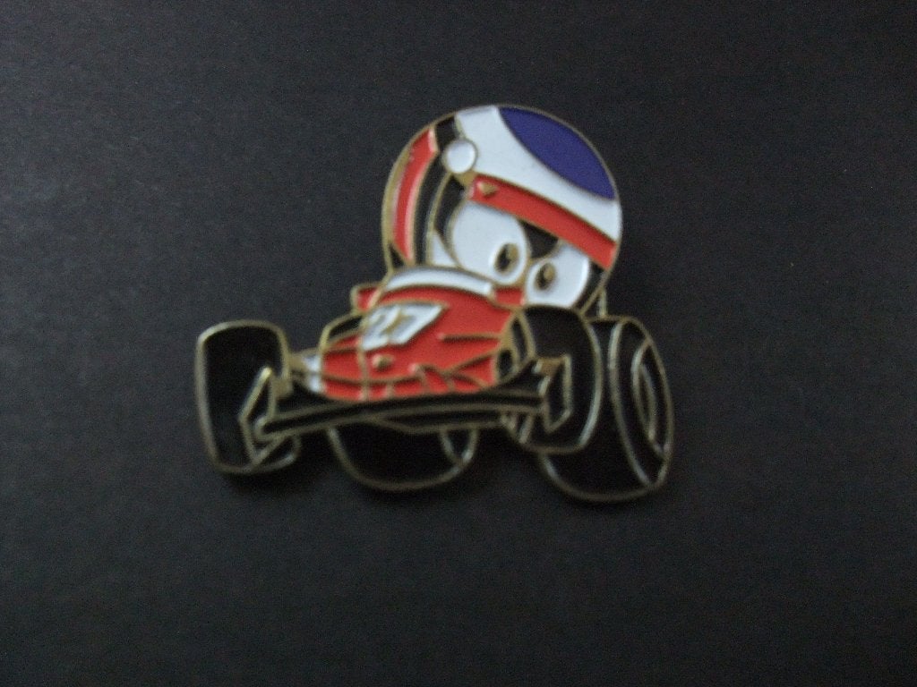 Formule 1 coureur in raceauto (startnummer 27) pin, Ophalen of Verzenden, Gebruikt, Overige onderwerpen