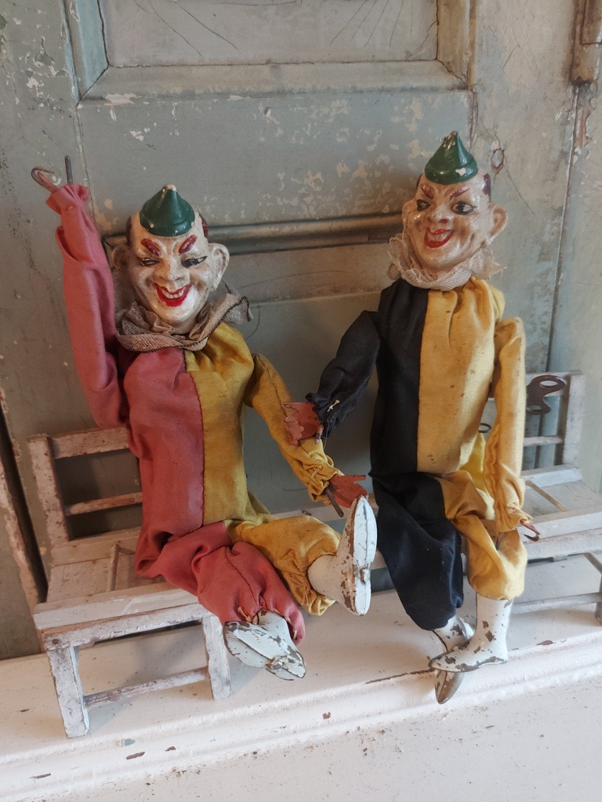 2 x antieke Franse Migault clown ,mechanisch,1920,circus, Ophalen of Verzenden