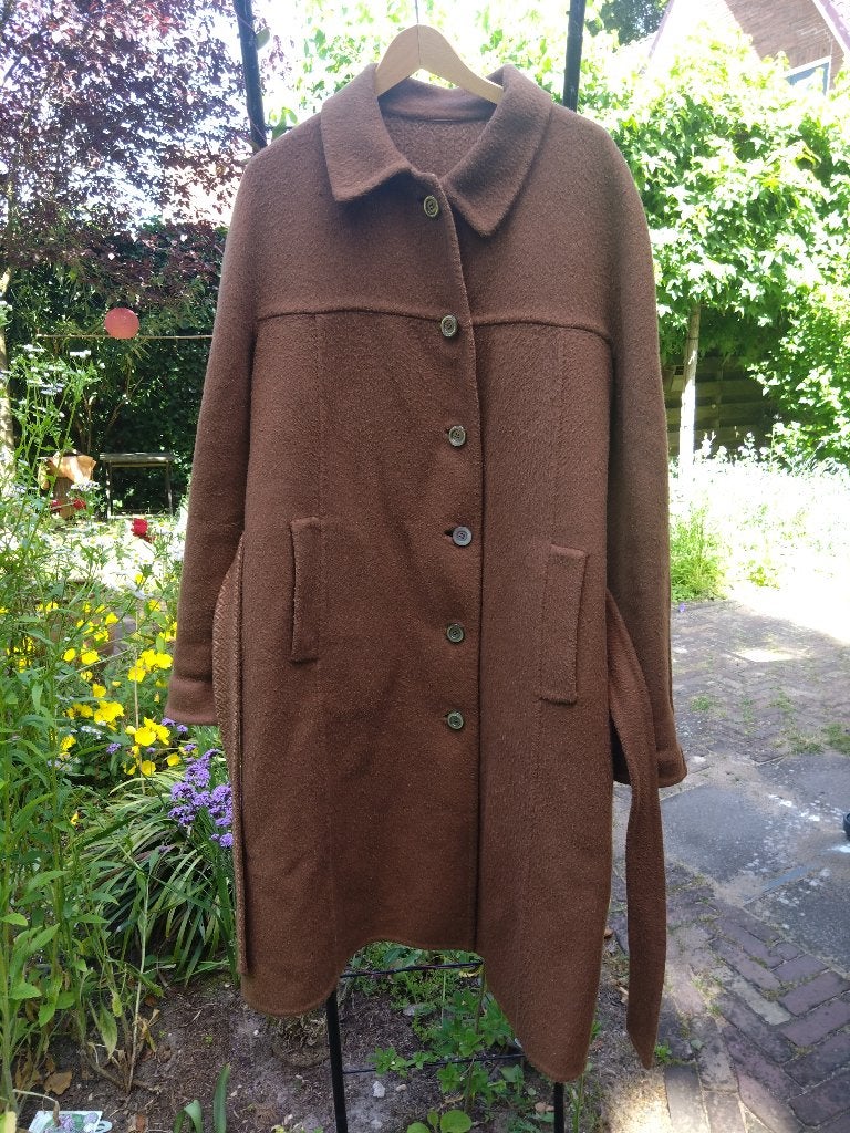 Retro Wollen dames jas, Bruin, Maat 42/44 (L), Ophalen of Verzenden, N.B.
