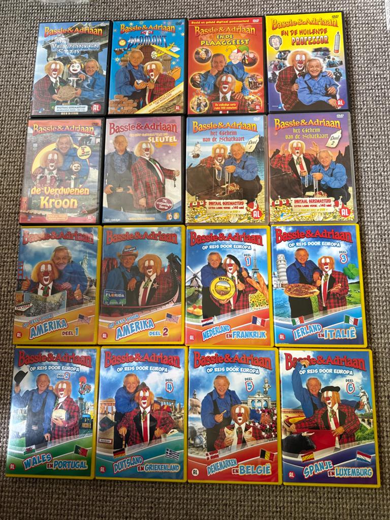 Grote collectie Bassie & Adriaan DVD's - 16 stuks, Alle leeftijden, Ophalen of Verzenden, Zo goed als nieuw, Boxset