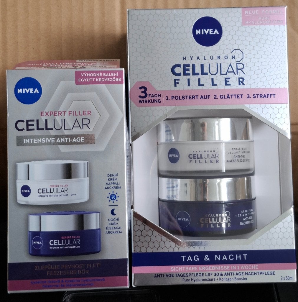 2 keer: Nivea Hyaluron Cellular Filler Dag- & Nachtcrème Set, Ophalen of Verzenden, Nieuw, Bodylotion, Crème of Olie