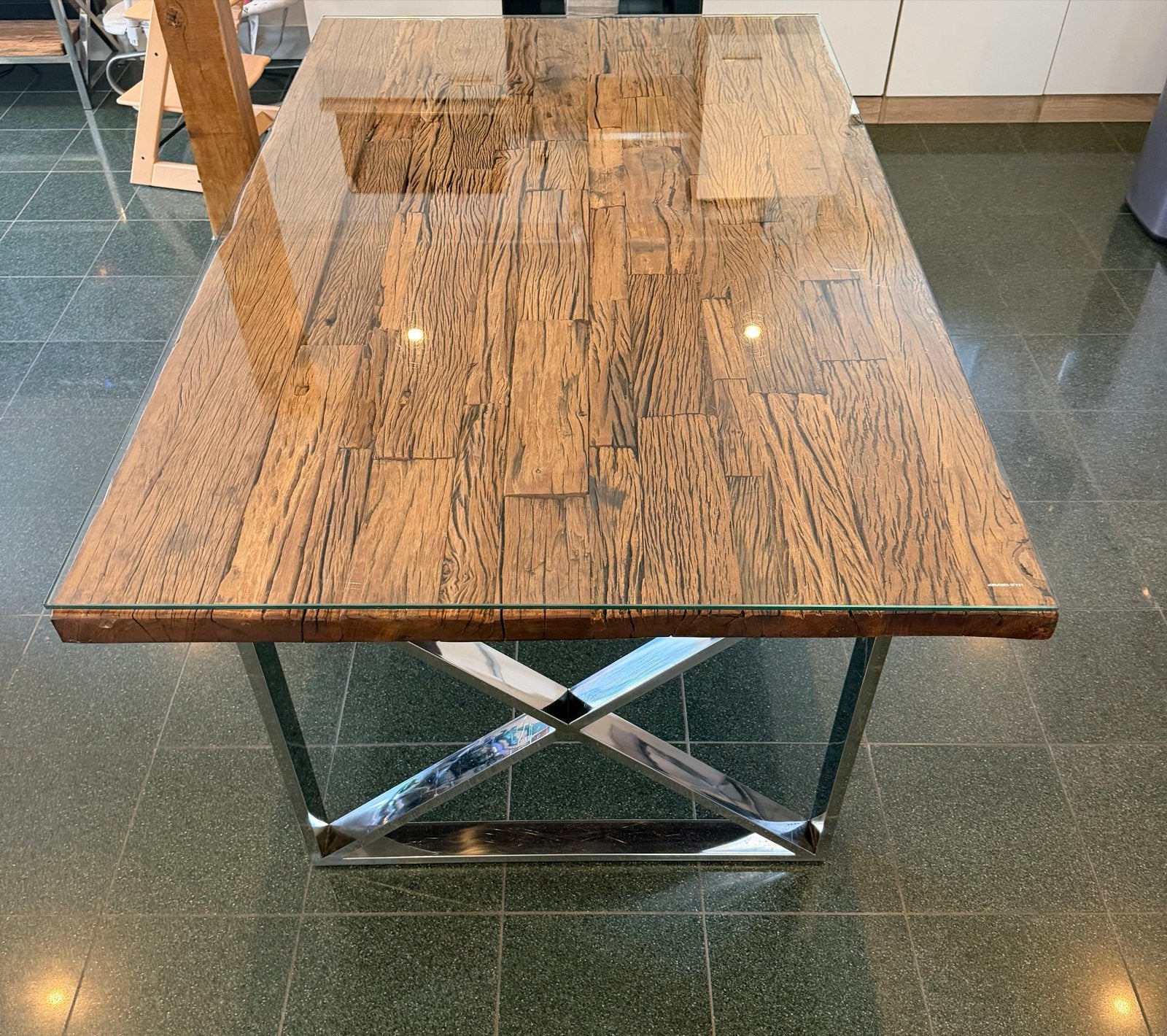 Sleeperwood eettafel met glasplaat - 160x100x77 cm, Ophalen, Gebruikt, 50 tot 100 cm, 150 tot 200 cm