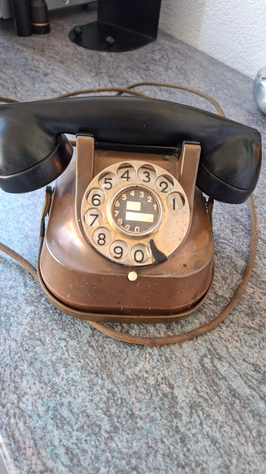 Vintage Koperen Telefoon met Draaischijf, Ophalen of Verzenden