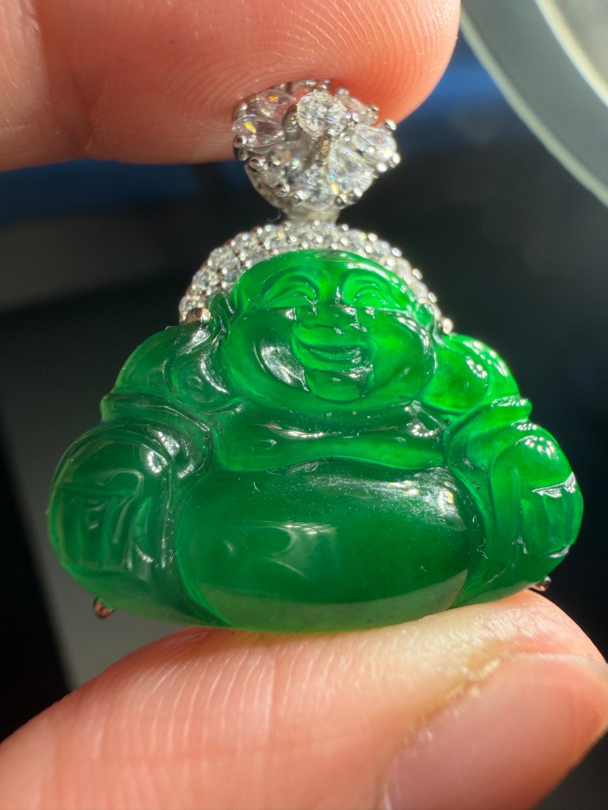 Natuurlijke Jade Lachende Boeddha Hanger in Zilver, Overige voorstellingen, Nieuw, Ophalen of Verzenden, Steen of Mineraal
