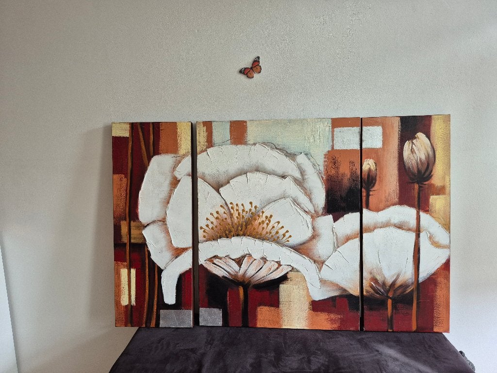Schilderij canvas bloemen drieluik, Huis en Inrichting, Ophalen, Zo goed als nieuw, Schilderij