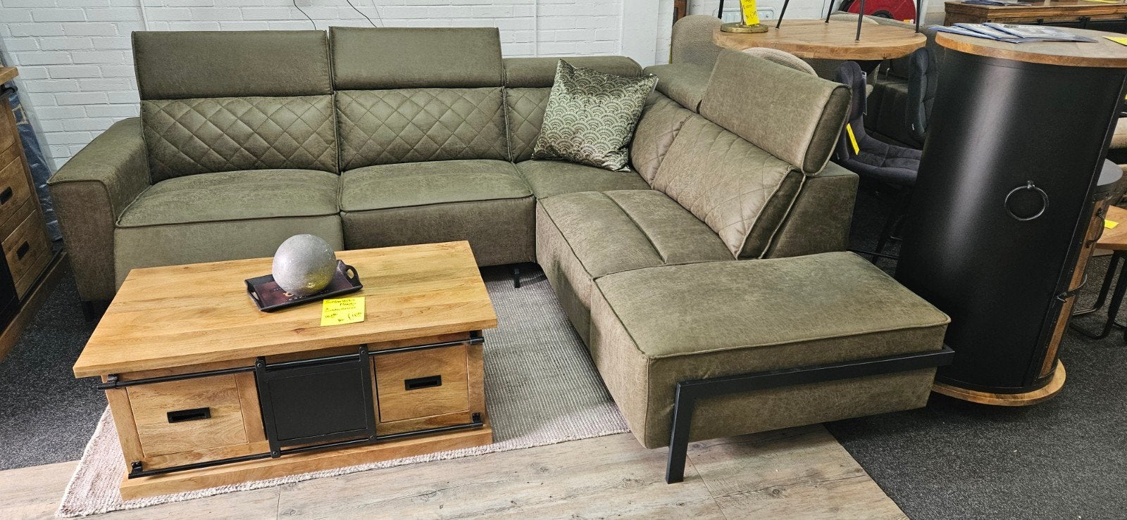 Hoekbank Elektrisch Relax systeem leder groen NIEUW, Ophalen, 250 tot 300 cm, Hoekbank, Nieuw
