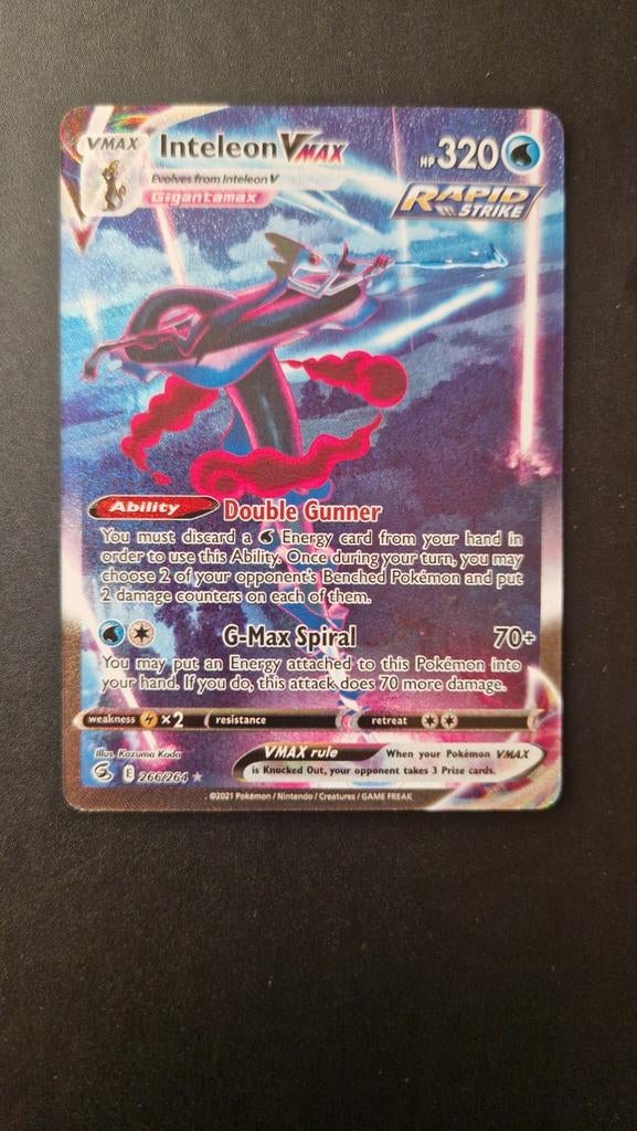 Inteleon Vmax 266/264 Fusion Strike Pokemon, Hobby en Vrije tijd, Verzamelkaartspellen | Pokémon, Ophalen of Verzenden, Zo goed als nieuw