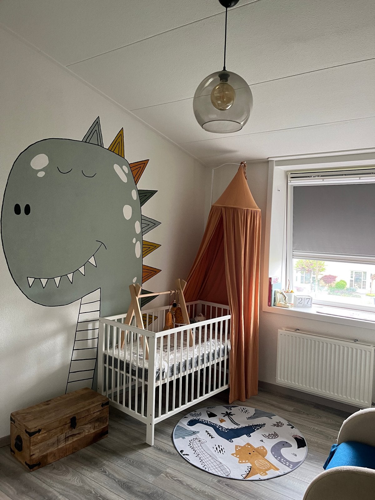 Klamboe met stok voor babybedje - Oranje/oker, Kinderen en Baby's, Ophalen, Oranje, Gebruikt, Ophangbaar
