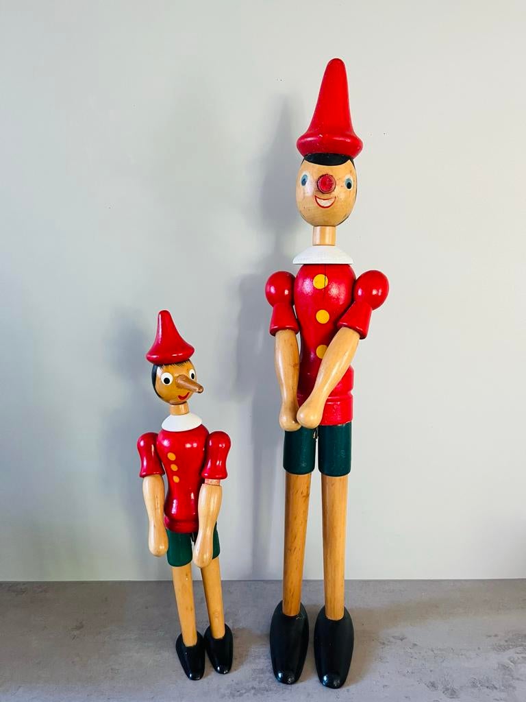 Set van 2 houten Pinokkio figuren - Vintage decoratie, Antiek en Kunst, Antiek | Speelgoed, Ophalen of Verzenden