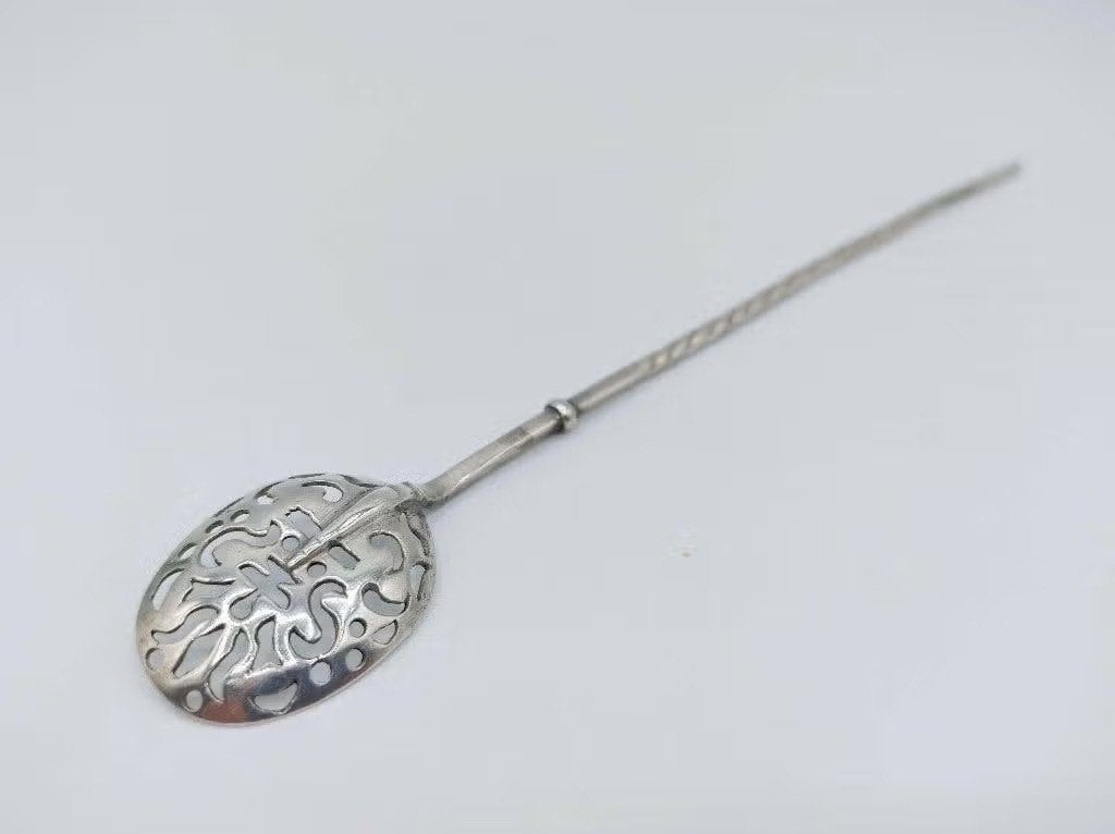 Zilveren theezeef of mote lepel, 18e eeuws, zeldzaam item!