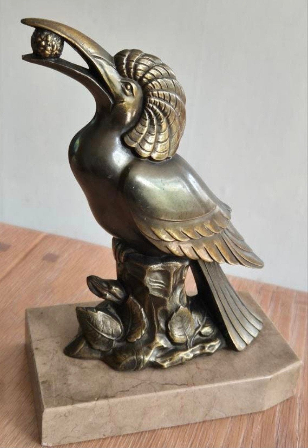 Grote Art Deco Toekan Sculptuur op Marmer – 1,4 kg, Ophalen of Verzenden