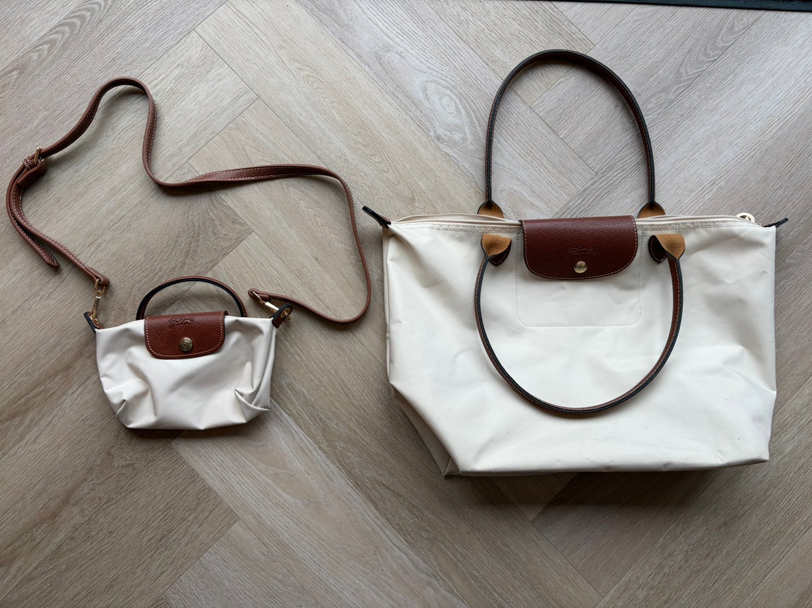 WOW: LongChamp tassen set kleur beige, Ophalen, Gebruikt