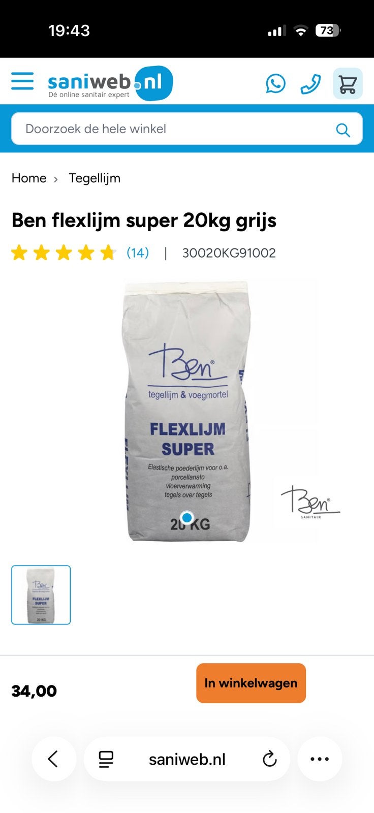 Ben tegellijm, Ophalen, Overige materialen, Wandtegels, Nieuw