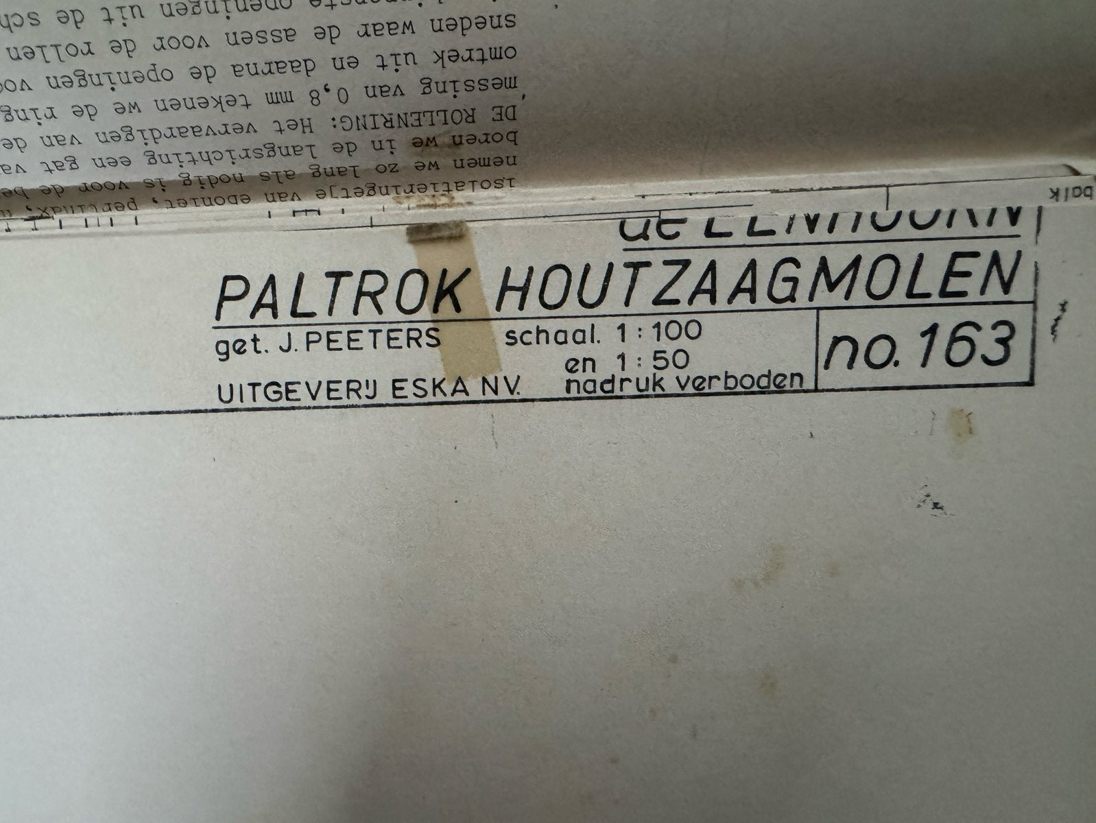 Paltrok Houtzaagmolen Bouwtekening - Schaal 1:100, Ophalen of Verzenden, Zo goed als nieuw, 1:50 tot 1:144