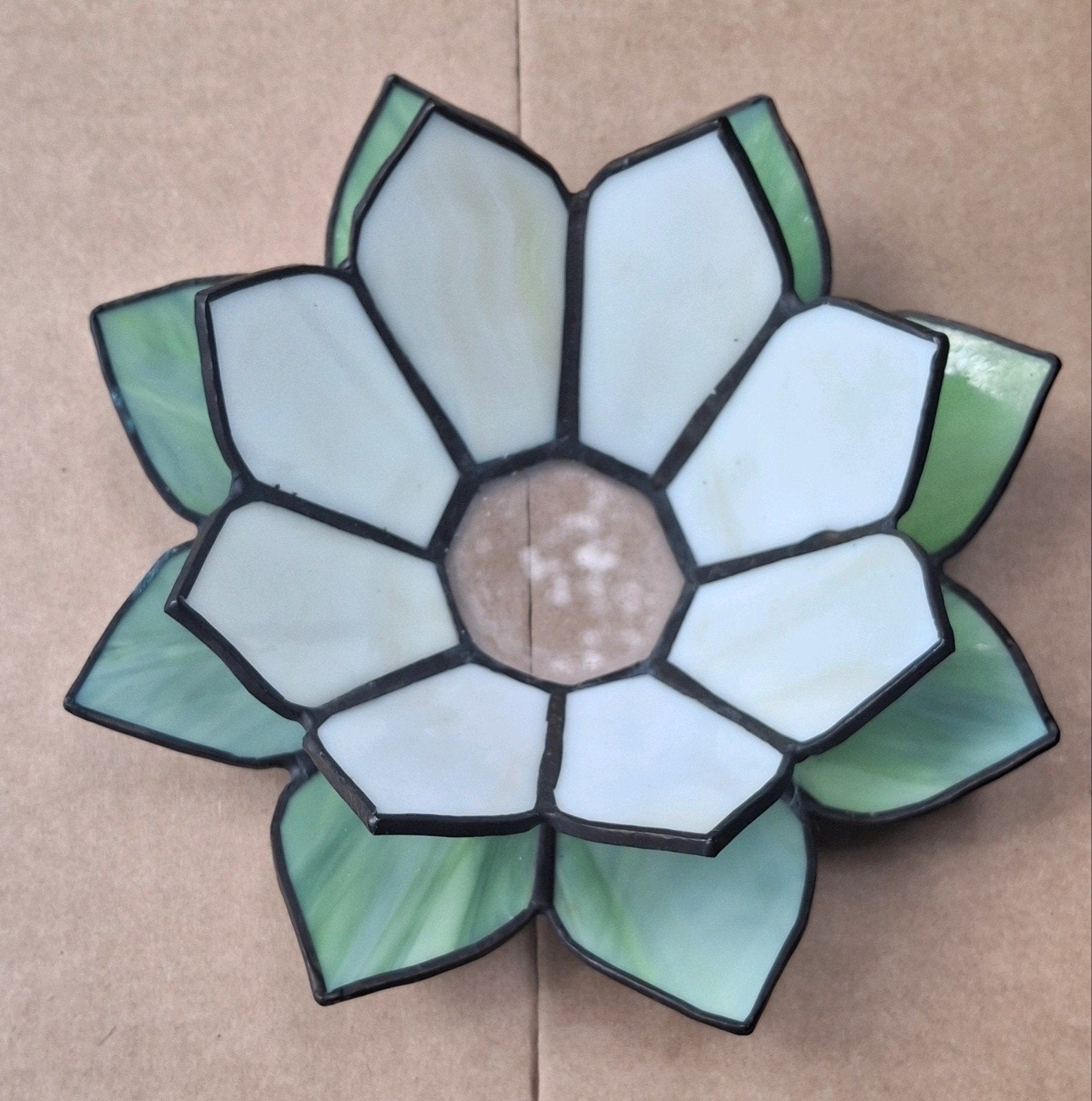 Prachtige Glas-in-lood Lotus Bloem Kaarsenhouder, Antiek en Kunst, Ophalen of Verzenden