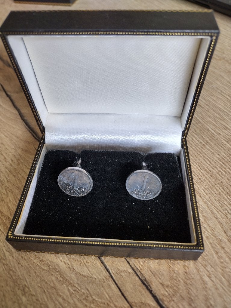 Manchetknopen 1966 1-cent verzilverd, Ophalen of Verzenden, Zo goed als nieuw, Zilver, Verzilverd