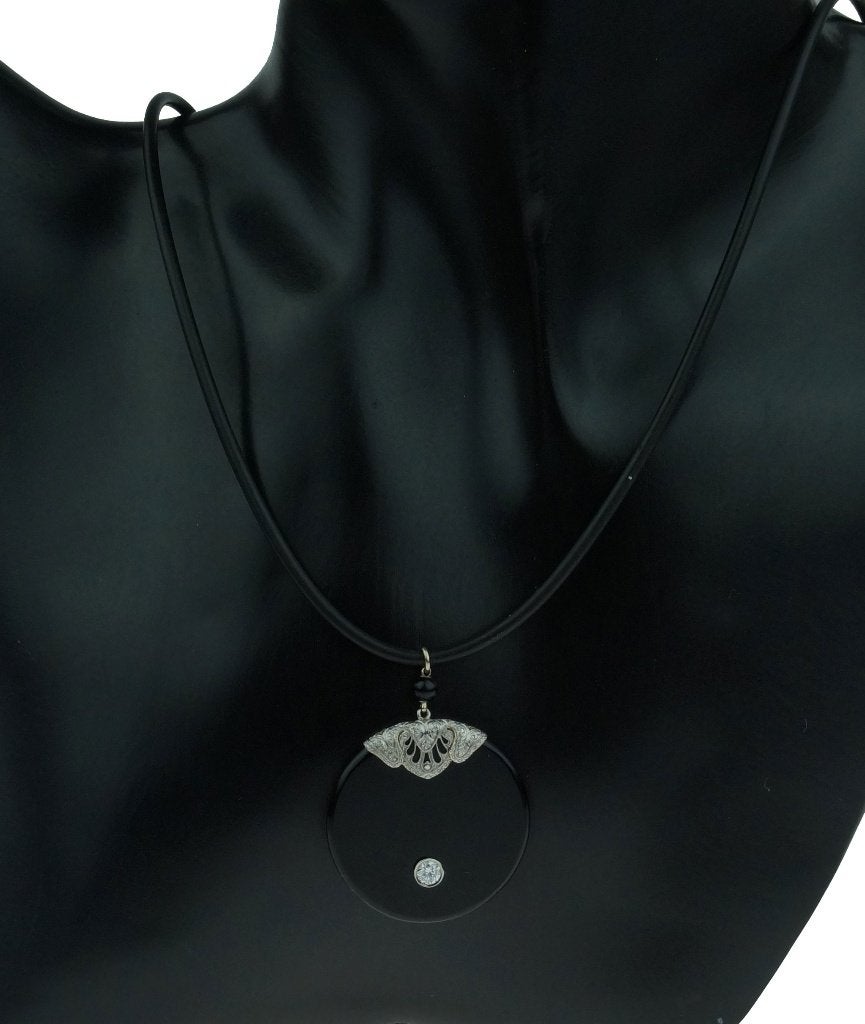 Diamant art deco onyx fraaie gouden ketting en hanger antiek, Ophalen of Verzenden, Goud, Ketting, Met edelsteen