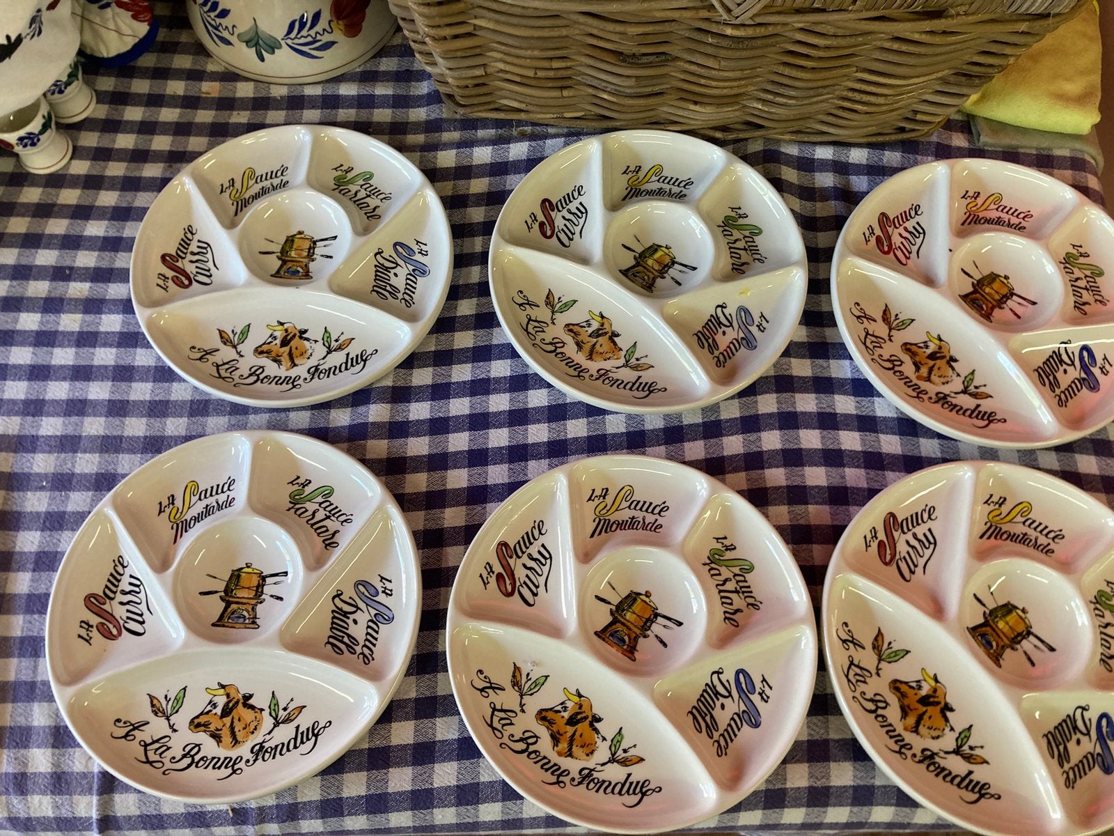 Gien servies fondue - gourmet borden vintage, Overige merken, Vintage, Nieuw, Ophalen of Verzenden