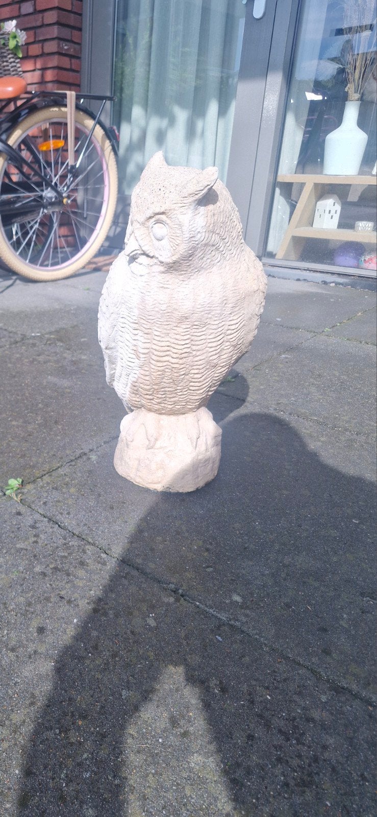Decoratieve Uil Tuinbeeld - Steen 48 cm, Gebruikt, Beige, Ophalen of Verzenden, Landelijk