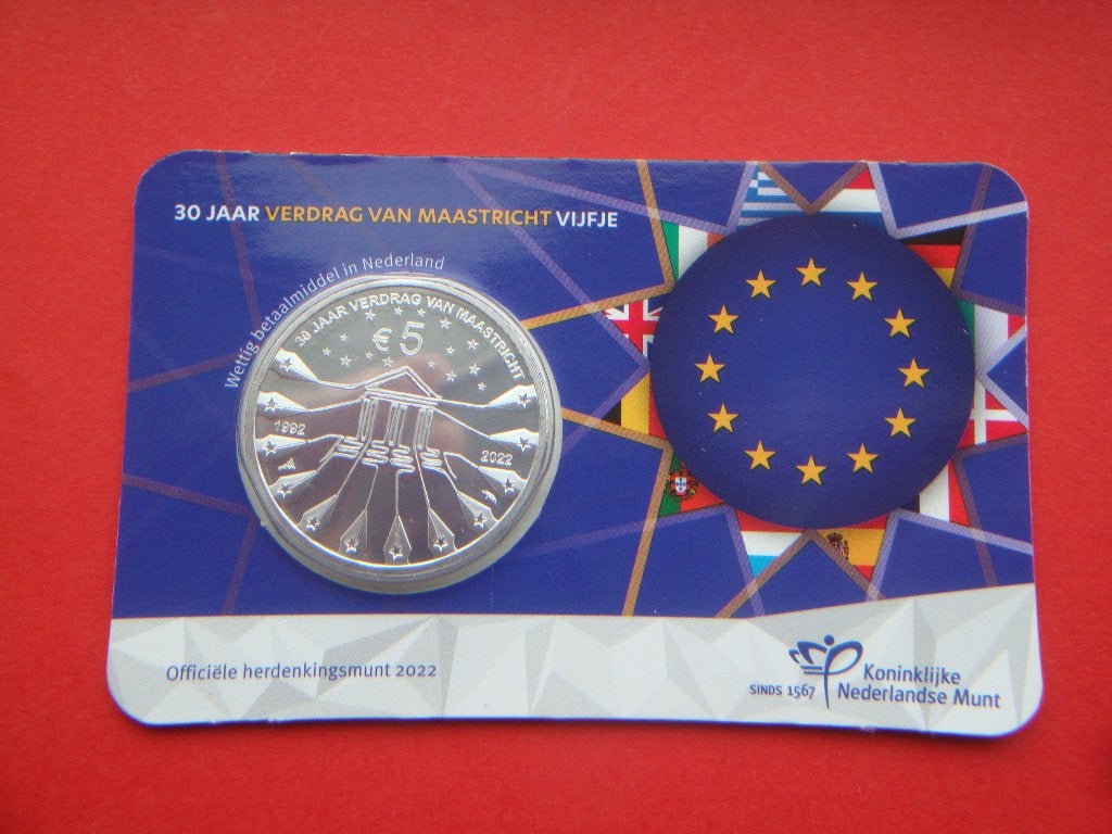Lot Nederland 5 Euro coincard Verdrag van Maastricht 2022., Verzenden, Nederland, Munten