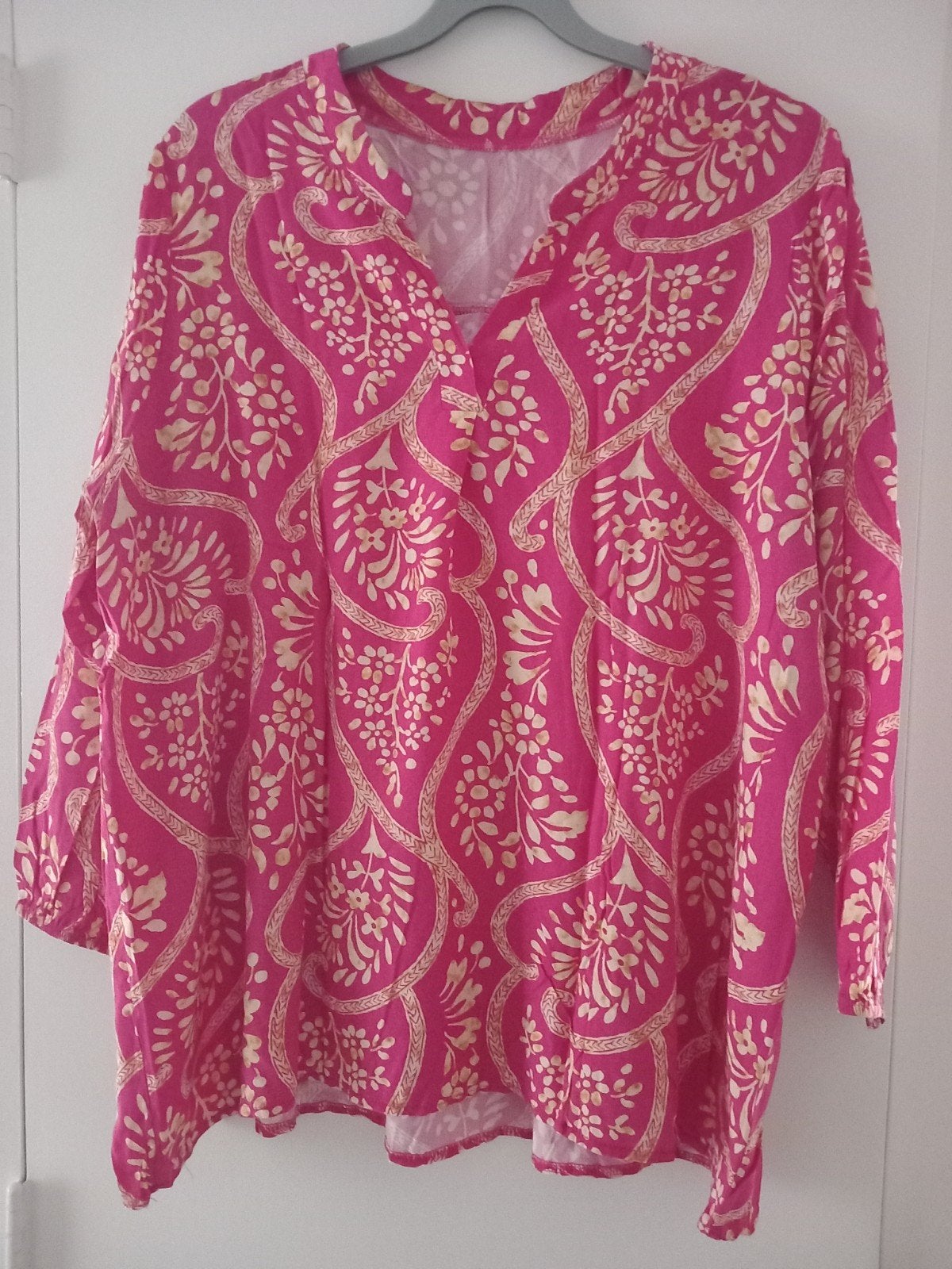 Roze + geelgoudkleurige tuniek, mt,48/50, lange mouw, Kleding | Dames, Grote Maten, Ophalen of Verzenden, Zo goed als nieuw, Roze