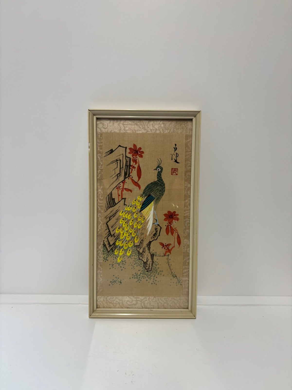 Vintage Chinees zijdeschildering pauw, Antiek en Kunst, Origineel werk, Dieren, Ophalen of Verzenden, Klassiek
