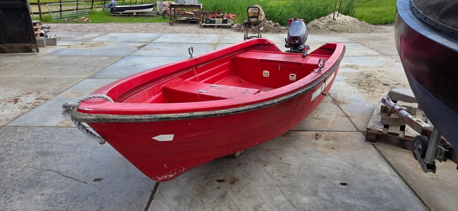 Polyester bootje met Yamaha 8pk buitenboordmotor, Benzine, Overige merken, Gebruikt, Buitenboordmotor