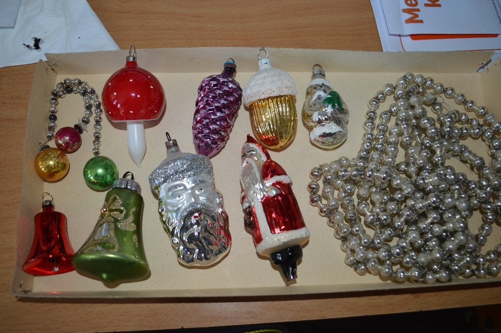 10 mooie antieke / brocante glazen kerstboom versieringen, Ophalen of Verzenden, Gebruikt
