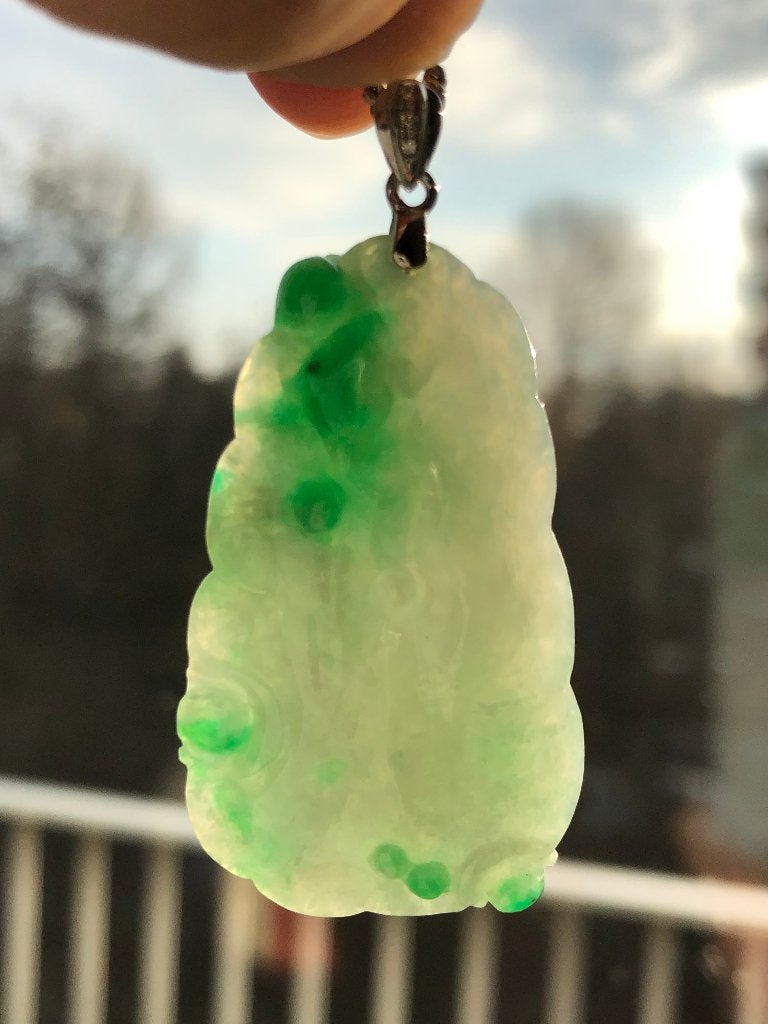 Gecertificeerde Jadeiet jade (FEI CUI) hanger 18kt Wit goud, Verzenden, Nieuw, Met edelsteen, Groen