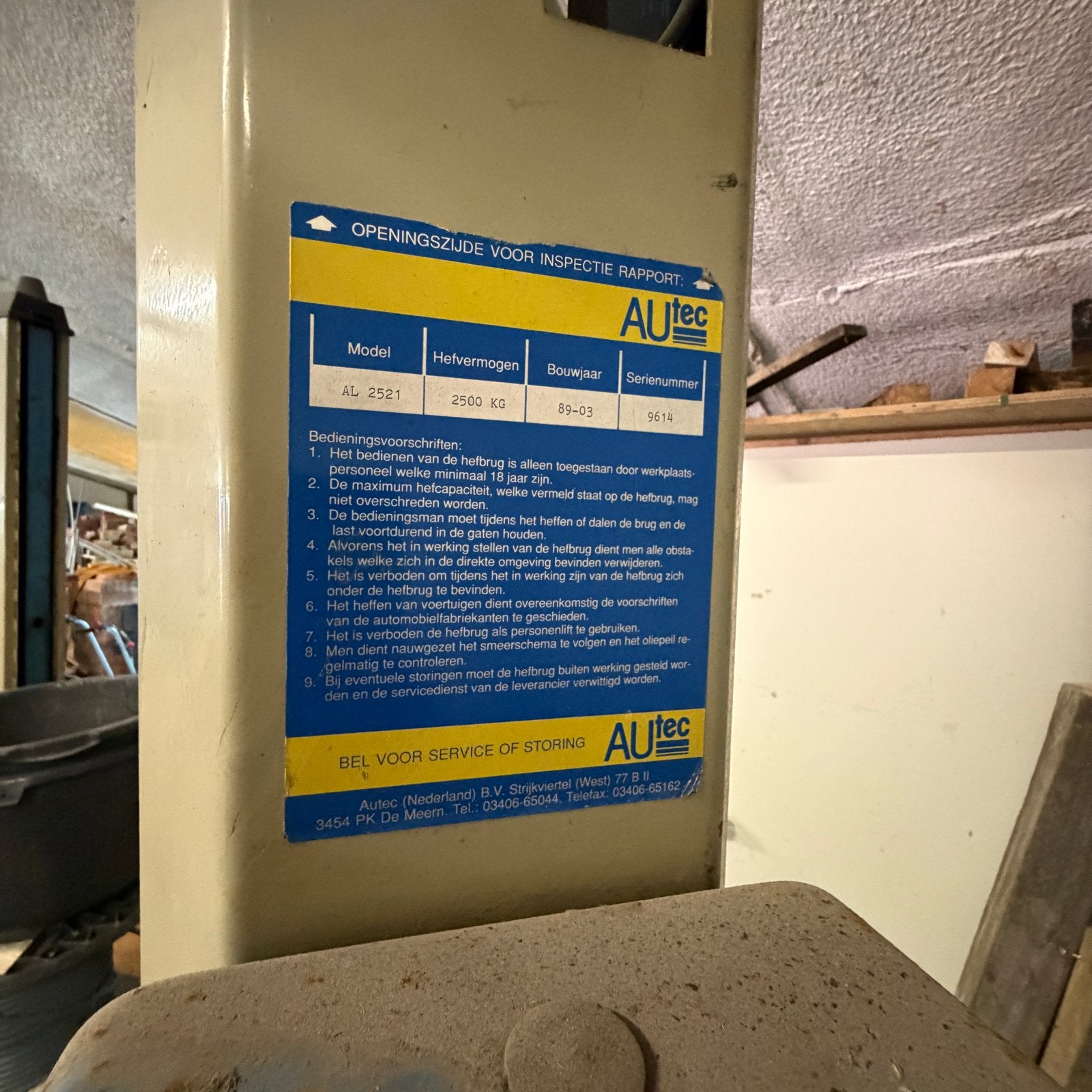 Autec AL 2521 Hefbrug - 2500 KG capaciteit, Ophalen
