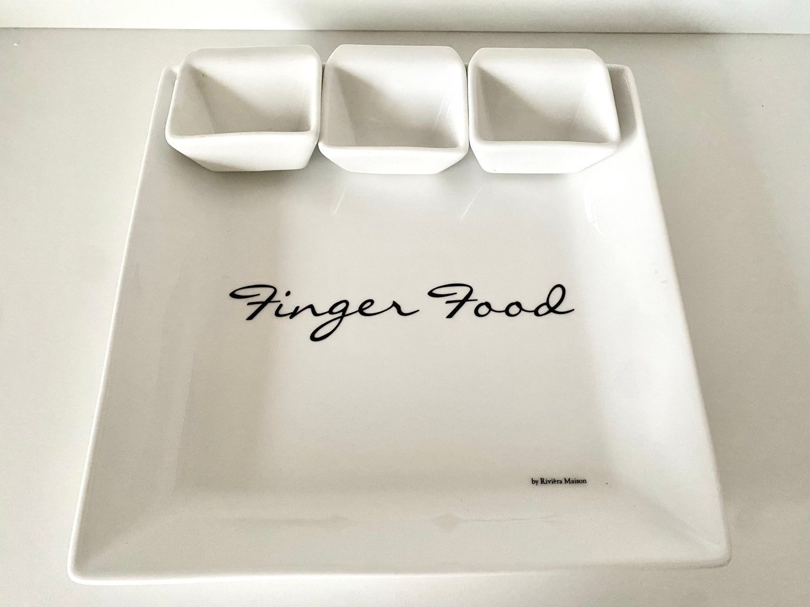 Riviera Maison Finger Food schaal met 3 bakjes, Overige merken, Keramiek, Ophalen of Verzenden, Modern