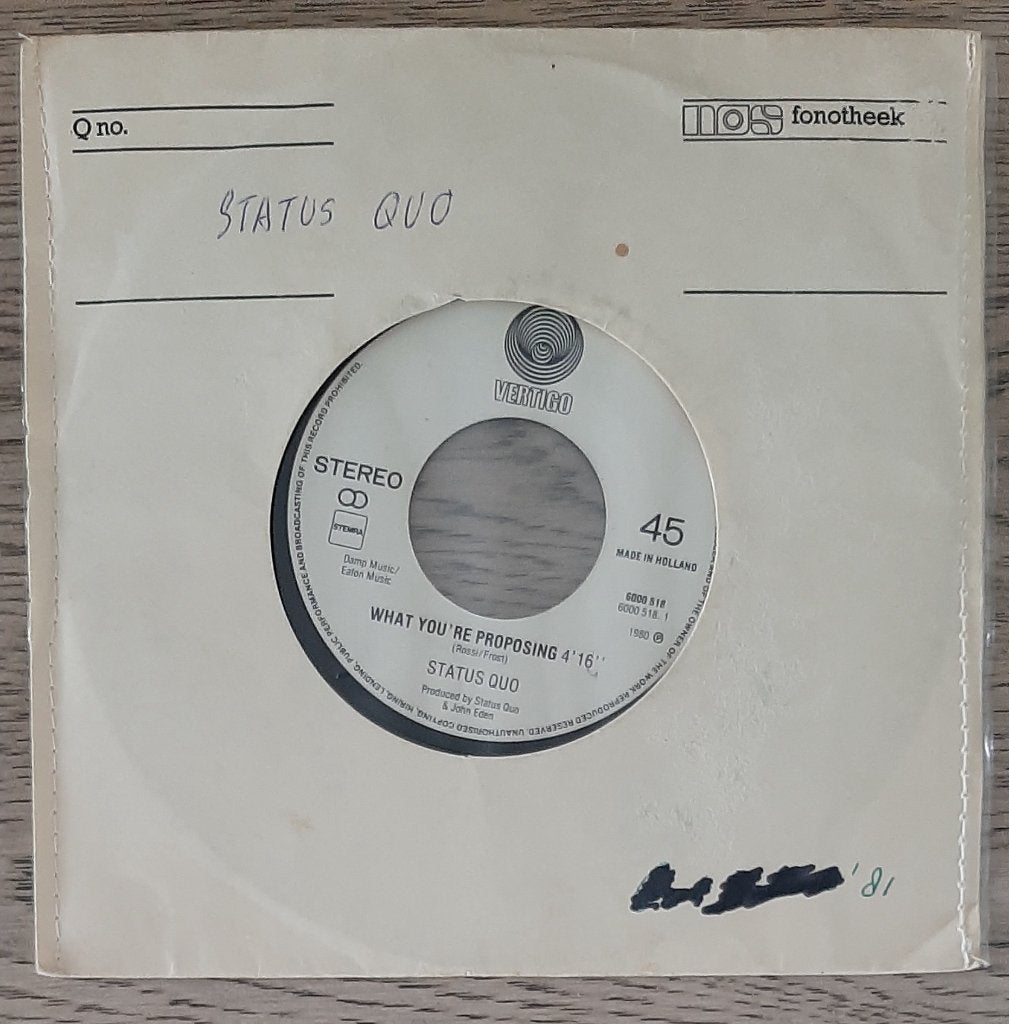 Status Quo – What You're Proposing, Ophalen of Verzenden, Gebruikt, 7 inch, Pop