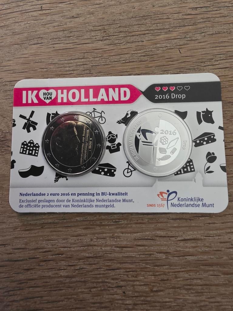 Coincard zilver drop 2 euro 2016 en penning in BU-kwaliteit, Ophalen, Koningin Beatrix, Euro's, Setje