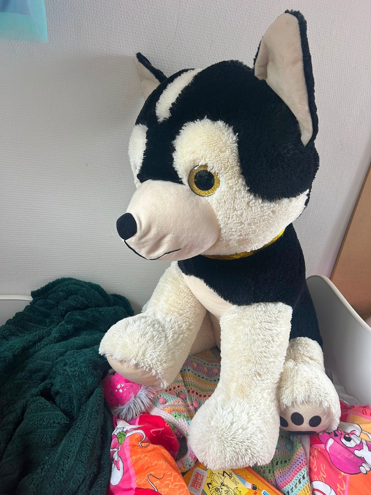 Grote Husky Knuffel - Zwart/Wit, Ophalen, Overige merken, Overige karakters, Hond