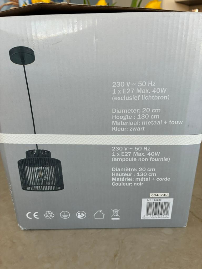 zwarte hanglamp nieuw, Ophalen of Verzenden, Nieuw, Stof, 75 cm of meer