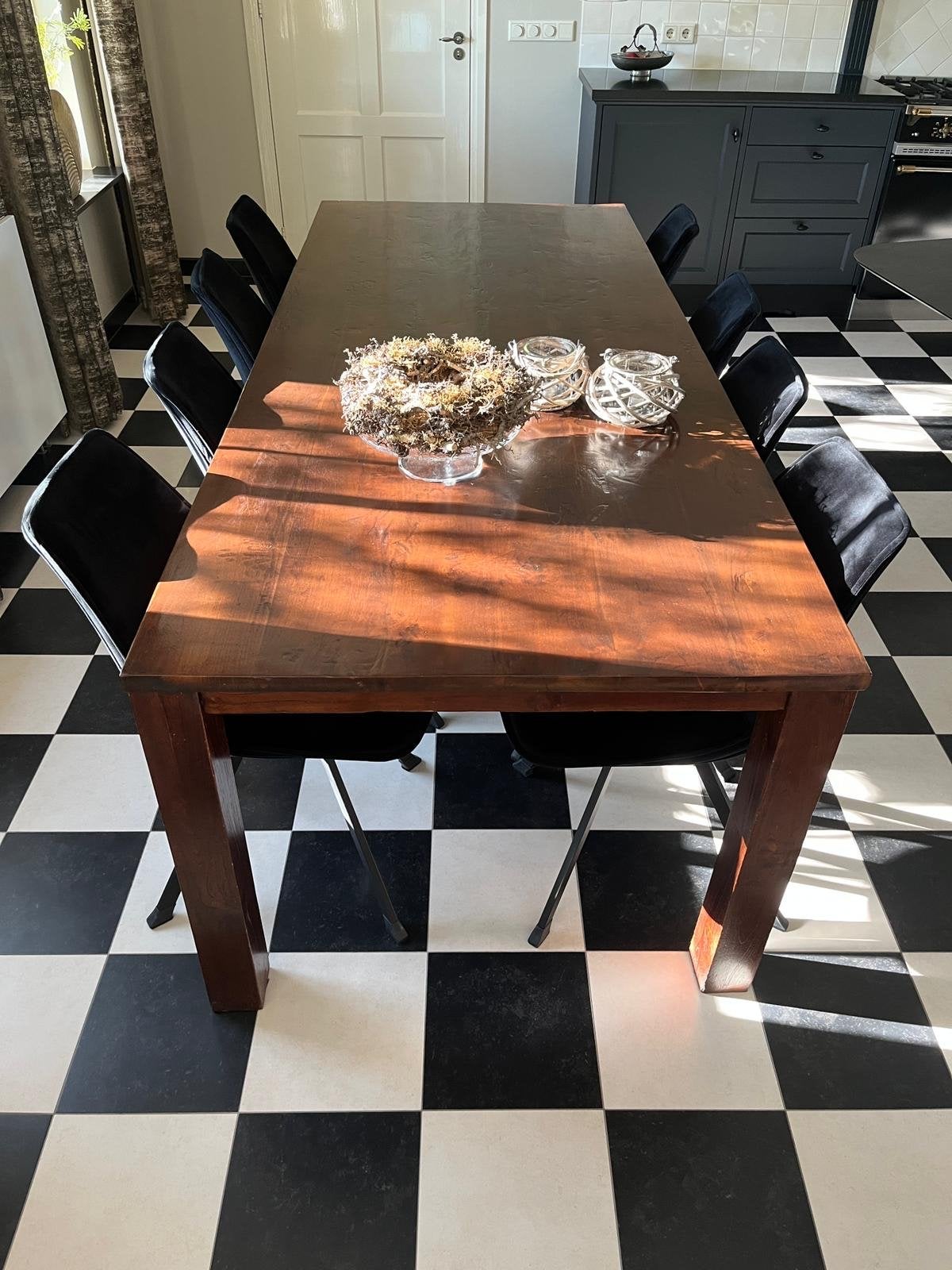 Ruime houten eettafel voor 8-10 personen, Huis en Inrichting, Tafels | Eettafels, Ophalen, Gebruikt, 200 cm of meer, 50 tot 100 cm