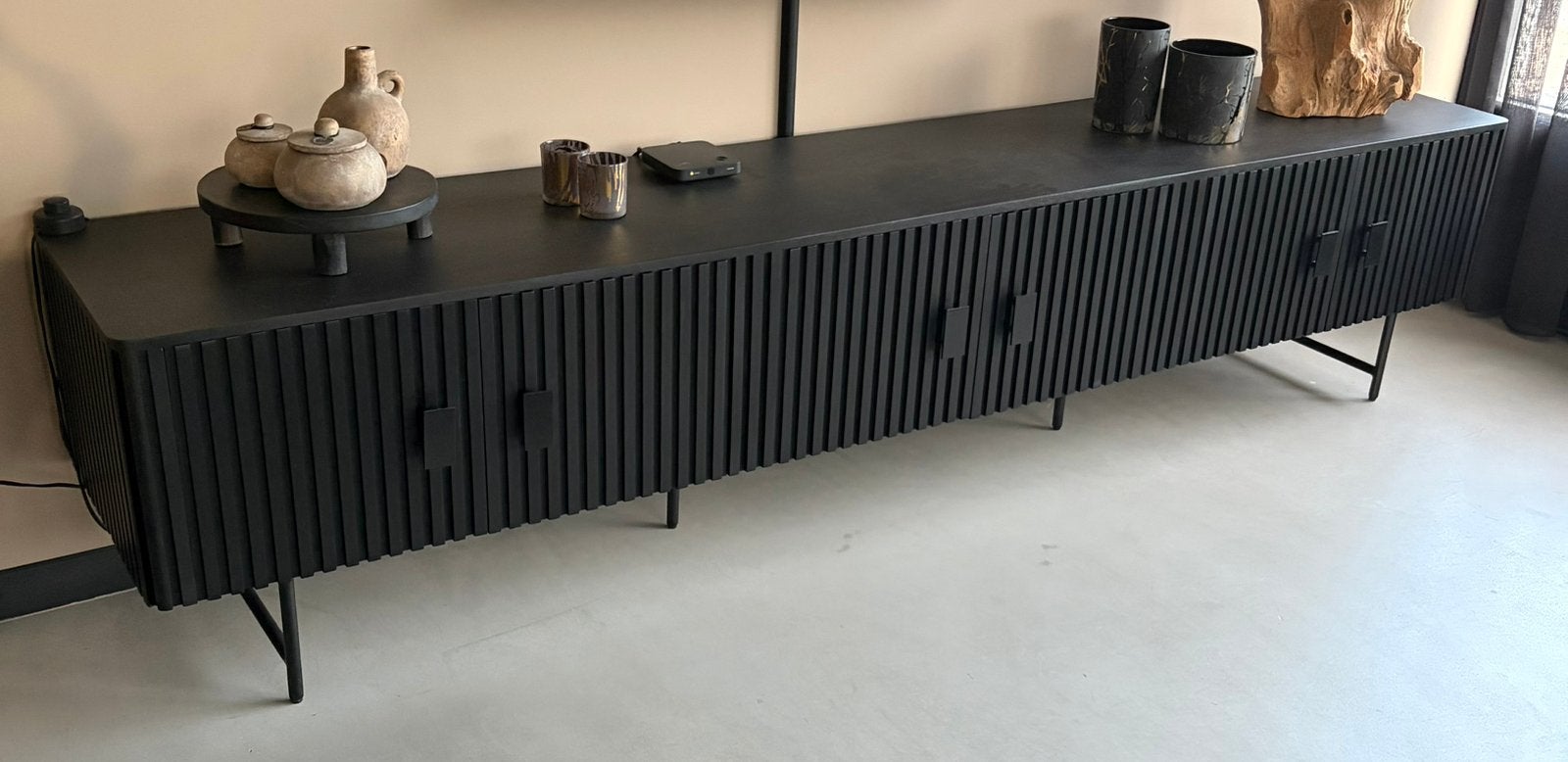 Tv Meubel Eleonora 6 Deurs - Zwart, Eleonora, Zo goed als nieuw, 200 cm of meer, Minder dan 100 cm