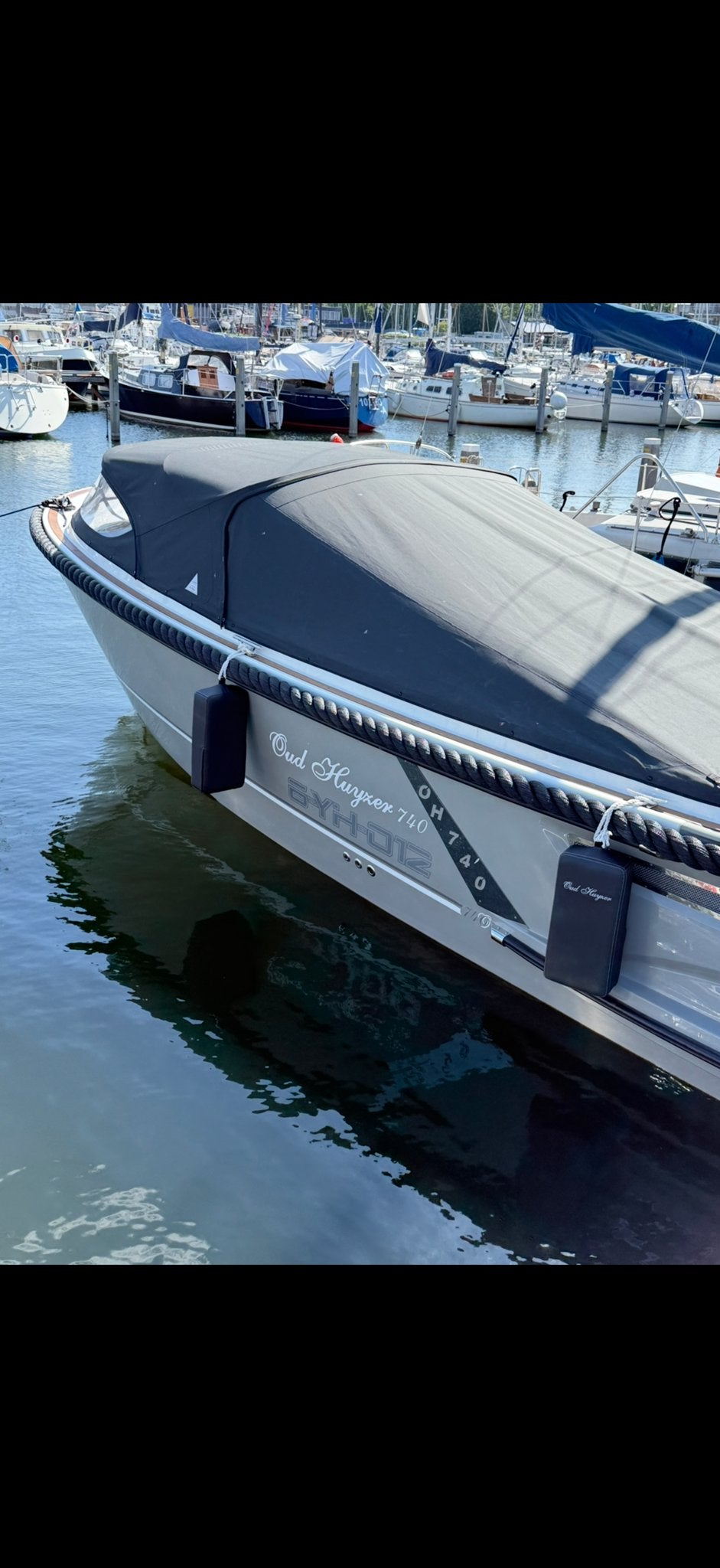 Oud Huijzer 740 met Tohatsu 140pk en Fusion radio, Overige merken, Gebruikt, Afdekzeil, Buitenboordmotor