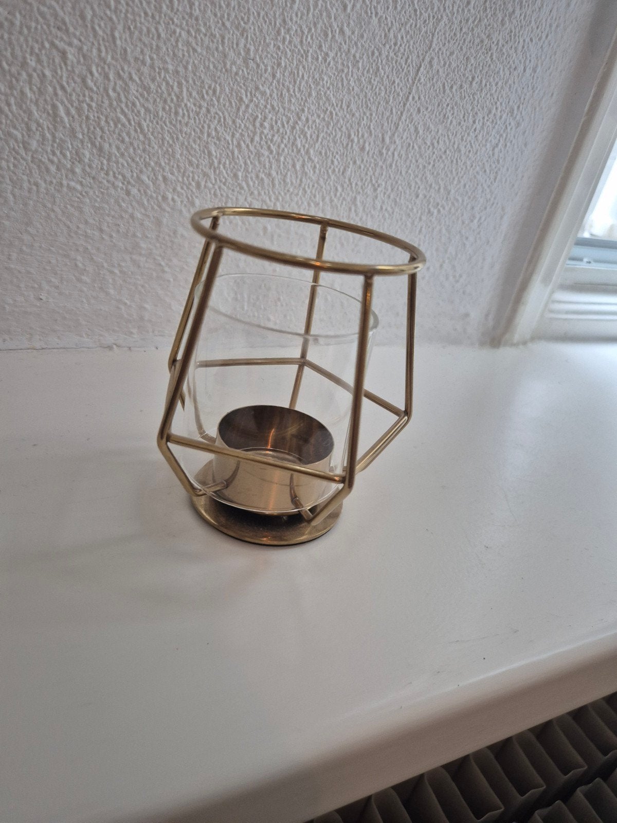Gouden geometrische waxinelichthouder, Ophalen of Verzenden, Glas, Waxinelichthouder