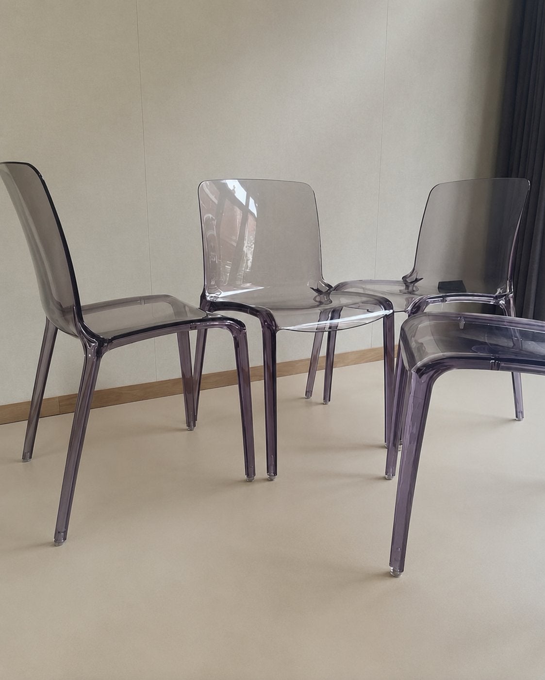 Set van 4 lila plexiglazen Casprini stoelen model Tiffany, Huis en Inrichting, Ophalen, Casprini, Overige kleuren, Casprini