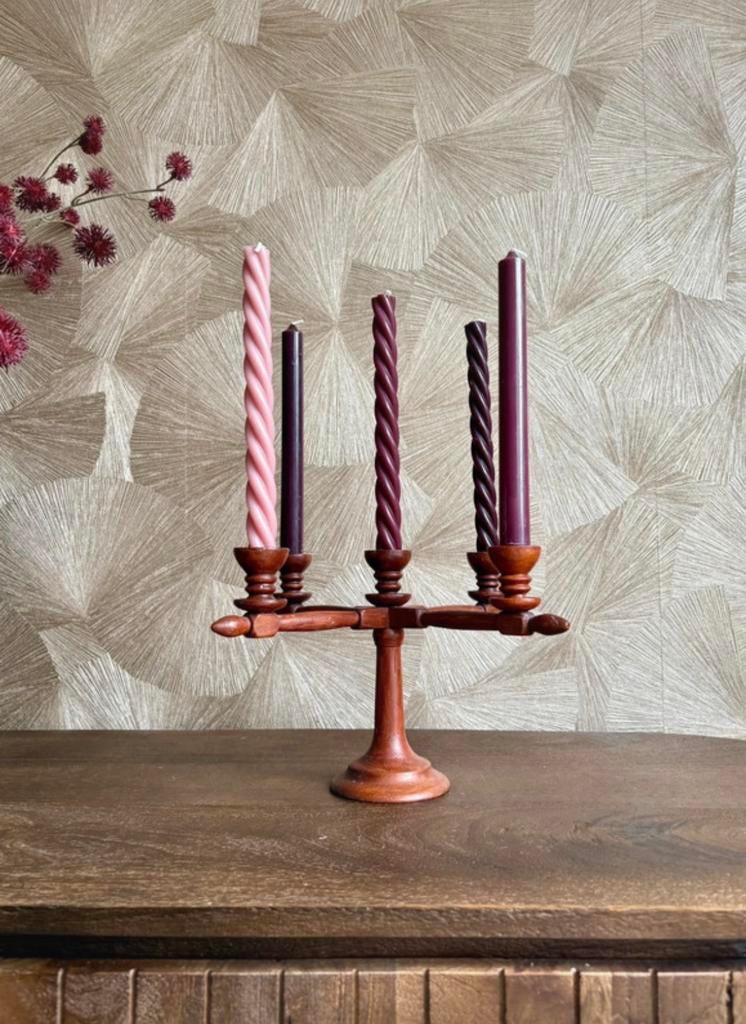 Vintage houten kandelaar – Scandinavisch design | 1950–1970, Ophalen of Verzenden