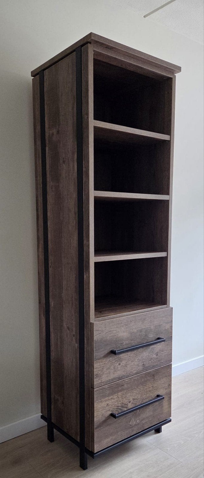 Wandkast met 4 open vakken en 2 soft-close lades, Ophalen, 50 tot 100 cm, 25 tot 50 cm, 150 tot 200 cm