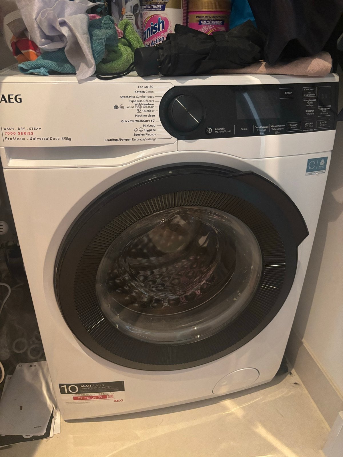 AEG LWR7586CUB 7000 Series Wasmachine/Droger 8/5kg, Witgoed en Apparatuur, Wasmachines, Ophalen, Zo goed als nieuw, Voorlader