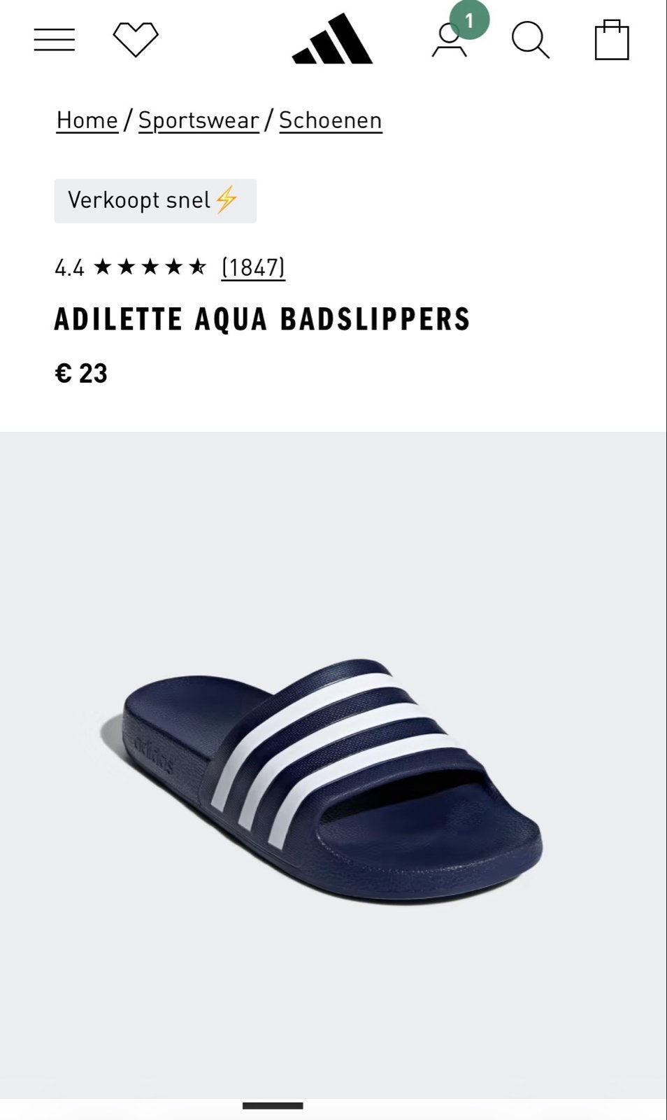 originele, nieuwe Adidas Adilette Badslippers, maat 42-43, Slippers, Blauw, Nieuw, Ophalen of Verzenden