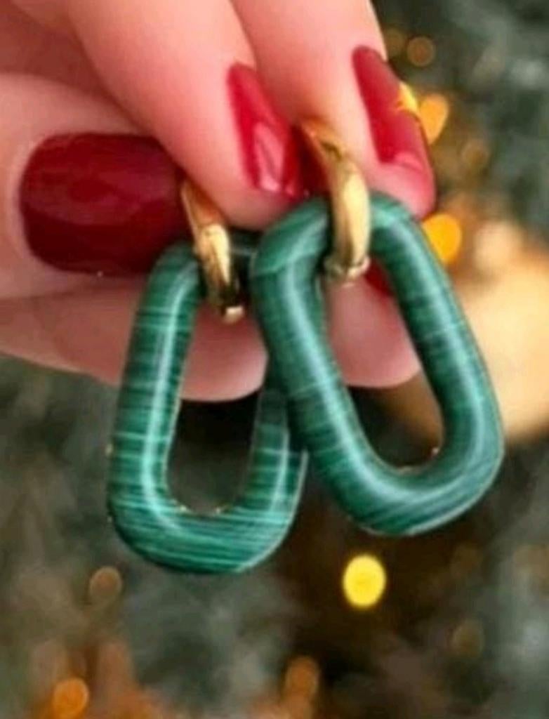 Ti Sento vergulde creolen met malachiet bedels, Hangers, Ophalen of Verzenden, Zo goed als nieuw, Goud
