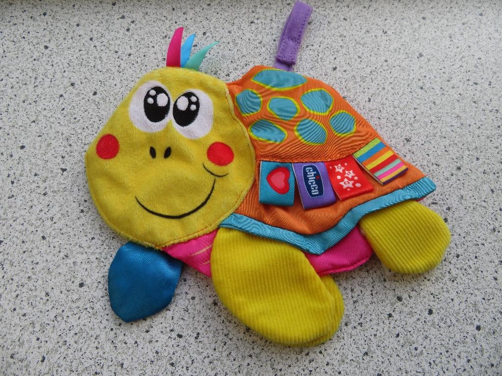Knuffeldoek schildpad merk Chicco pieper labels + speenlint, Kinderen en Baby's, Speelgoed | Knuffels en Pluche, Ophalen of Verzenden