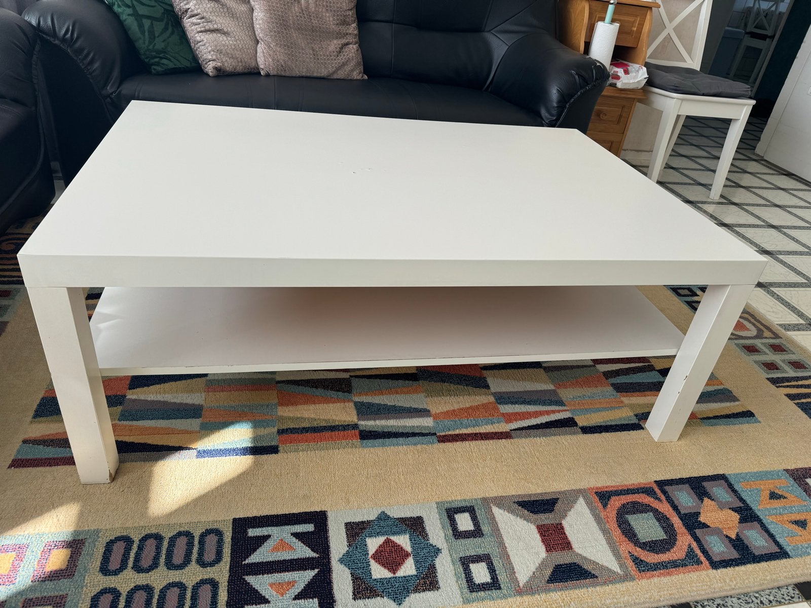 Witte salontafel en eettafel met 4 stoelen, Ophalen, Gebruikt, 100 tot 150 cm, 50 tot 100 cm