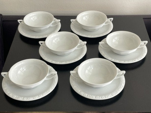Rosenthal Maria Weiss 6 vintage soepkommen met onderschotels, Ophalen of Verzenden